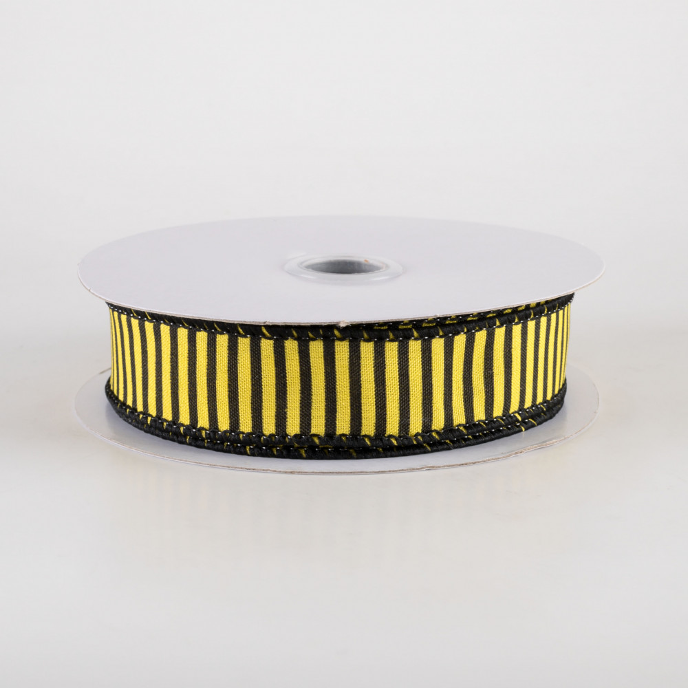 7/8 Horizontal Thin Stripes Ribbon: Yellow & Black (10 Yards) [RGC719329]  