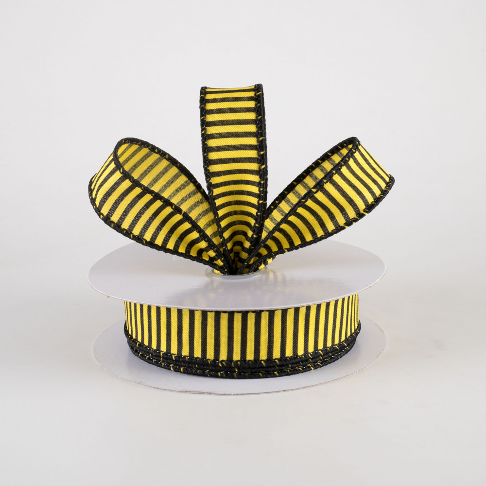 7/8 Horizontal Thin Stripes Ribbon: Yellow & Black (10 Yards) [RGC719329]  