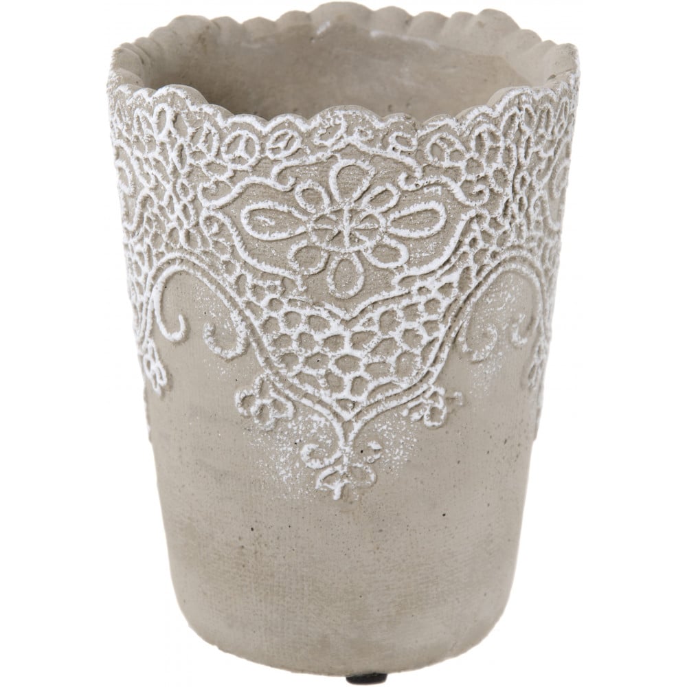 6" Grey Cement Lace Planter Vase [MX0295] - CraftOutlet.com