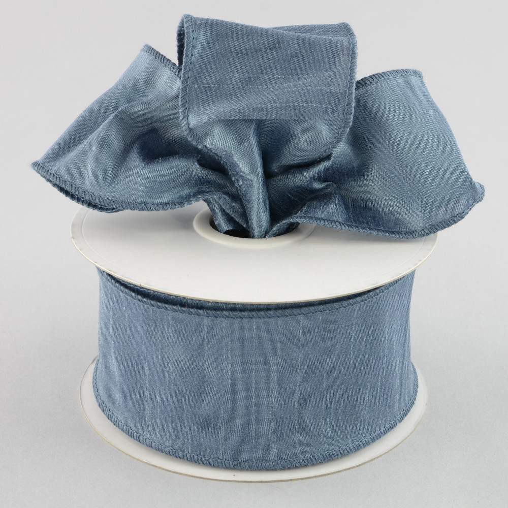 2.5 inch Wired metallic Royal blue Faux  Dupioni Silk solid   Ribbon  Wired Ribbon