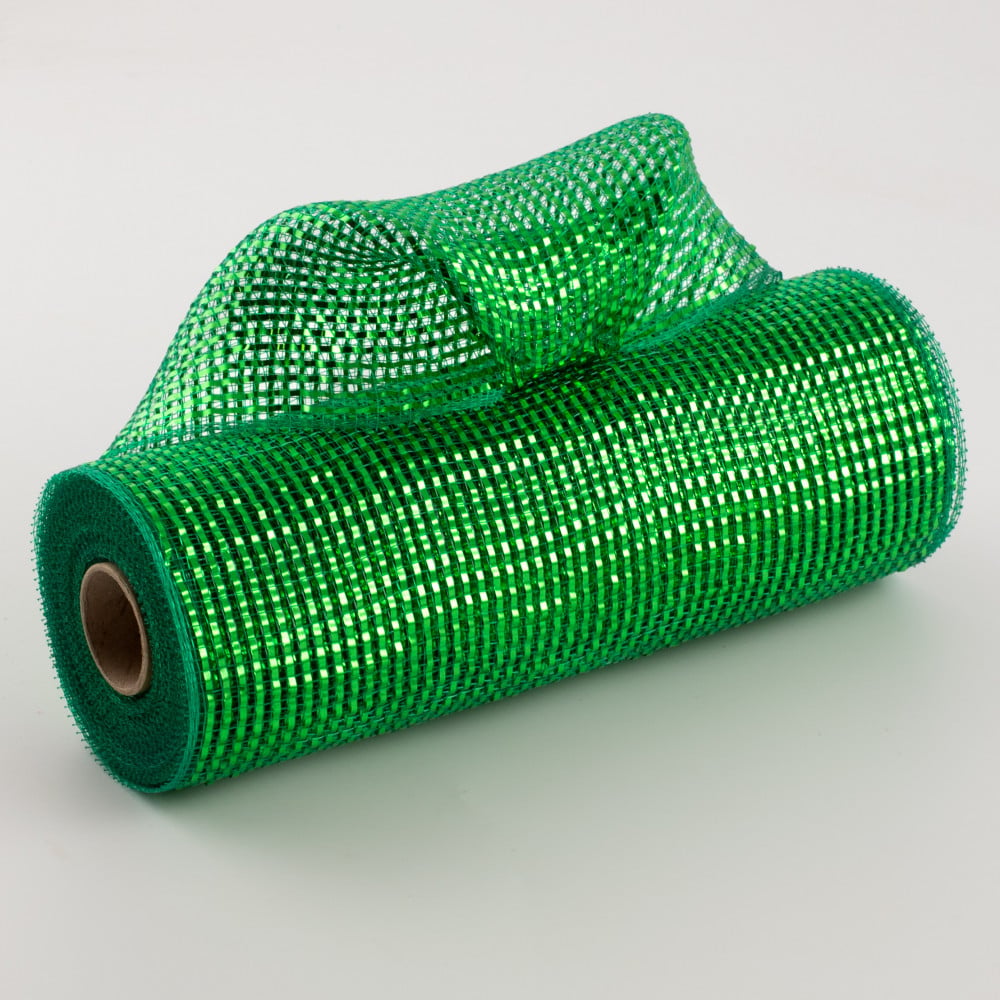 10 Inch Emerald Green with emerald Green Metallic Stripes 10 yd Long Deco Poly Mesh Roll #RE800106