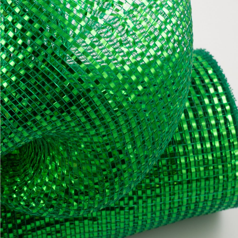 10 Inch Emerald Green with emerald Green Metallic Stripes 10 yd Long Deco Poly Mesh Roll #RE800106