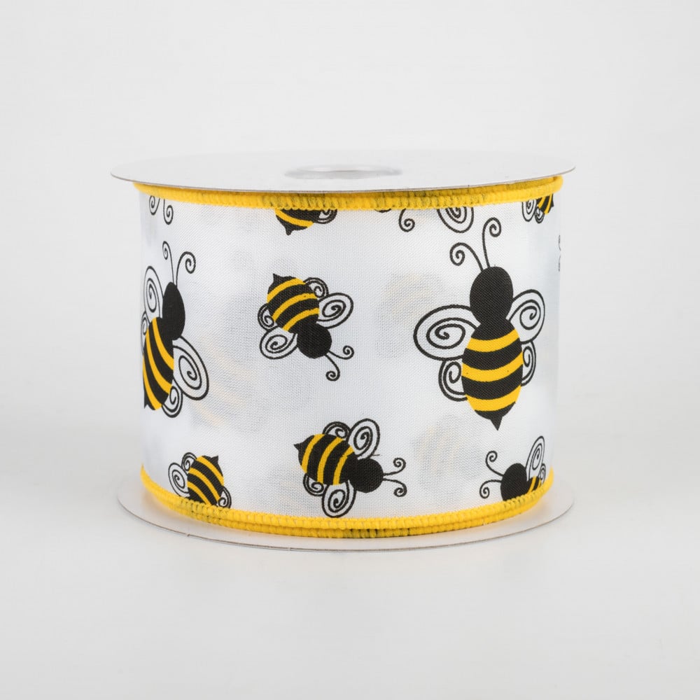 1.5 x 10yds Mini Bumble Bee Ribbon: White (RGA161627) – The Wreath Shop
