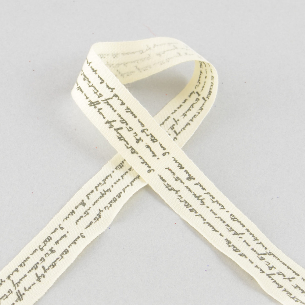 15MM Ivory Cotton Ribbon: Script Hand Writing (10 Yards) [RJC0830