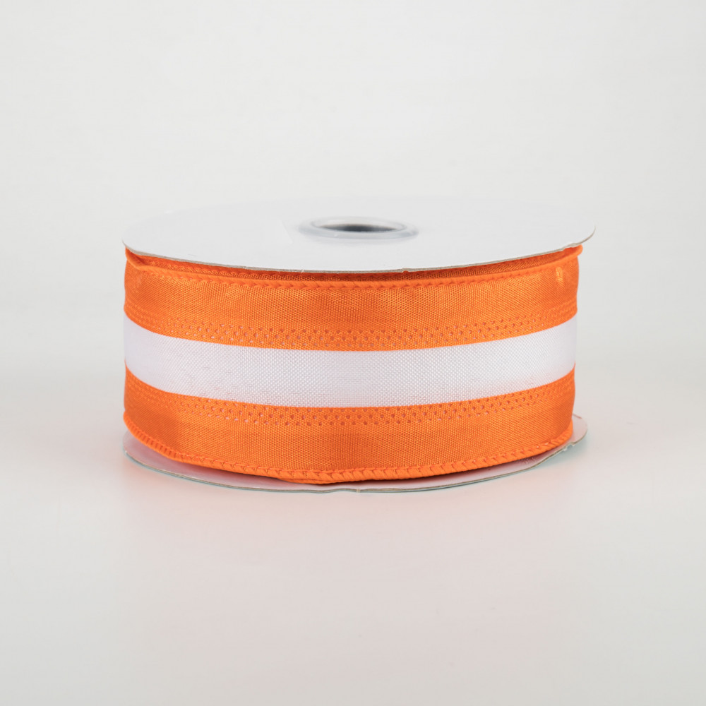 1.5 Satin Team Stripe Ribbon: Burnt Orange & White (10 Yards