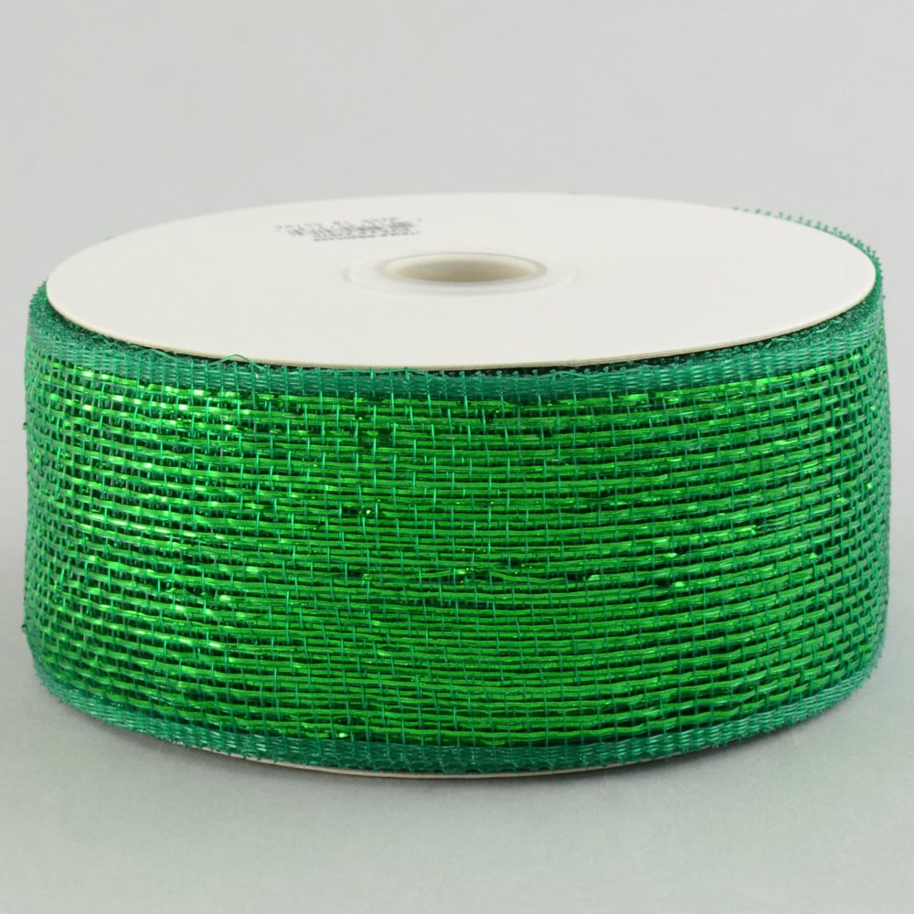 2.5" Green and White Striped Deco Mesh Ribbon 