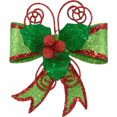 Holly Bow Ornament: Green & Red [3138057G] - CraftOutlet.com