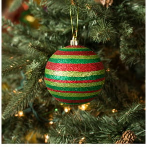 Vintage Glass Christmas Ornament Red Green Gold Glitter Spiral Grooved Ball 