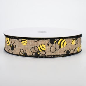 Bumblebee on Natural Burlap 2.5 Wide Wired Ribbon 25 Yards Morex