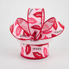 Valentine ribbon Lips XOXO Valentine Ribbon Wired Ribbon Kiss ribbon Burlap  Valentine ribbon Linen 1.5 inch wired
