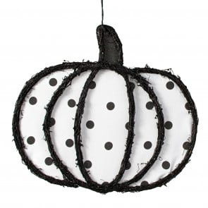 Pumpkin door hanger black and white polka dot