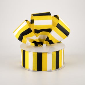 Bumble Bee/Daisy Wired Ribbon 2.5 - Ivory/Wht/Ylw/Grn/Org/Blk