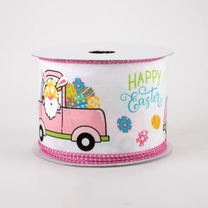 Easter Wired Ribbon * Truck With Bunny And Carrots on Pink Check * Can –  Personal Lee Yours