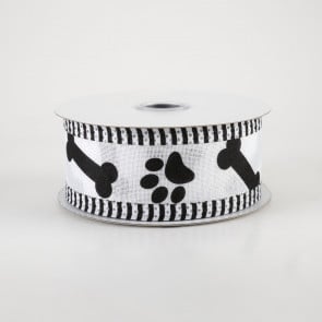 Yilloog 3 Rolls 20 Yards Dog Paw Print Ribbons Black and White Print Ribbon  Burlap Wired Edge Craft Ribbons Gift Wrapping Ribbon for Dog Theme Party