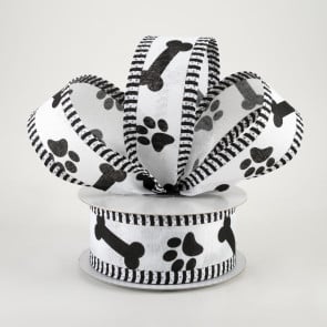 1.5 Satin Paw Print Ribbon: Black & White RG1776X6 – Michelle's