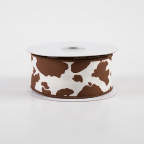 2.5 Fuzzy Cow Print Ribbon: White & Brown (10 Yards)