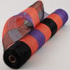 21" Poly Jute Deco Mesh: Black, Orange, Purple Wide Stripe
