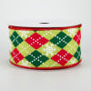 2.5" Argyle Snowflakes Ribbon: Lime, Red, Emerald (10 Yards)