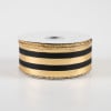 1.5" Metallic Vertical Stripes Ribbon: Black & Gold (10 Yards)