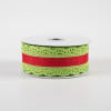 1.5" Scalloped Edge Ribbon: Lime Green & Red (10 Yards)
